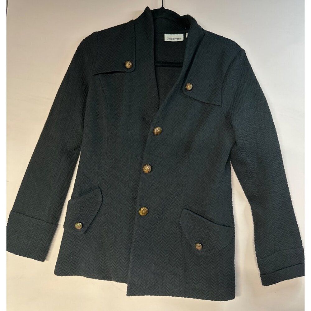 Joan Rivers Women’s XS Black Textured Blazer Gold Tone Buttons Preppy Academia - Picture 2 of 9